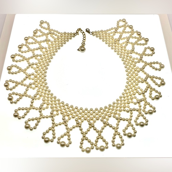 Beautiful Beaded Peter Pan Collar Necklace Choker Cream Faux Pearls - Picture 5 of 5